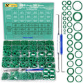 Green O-ring assortment in clear case with metric/SAE tools for car AC repair