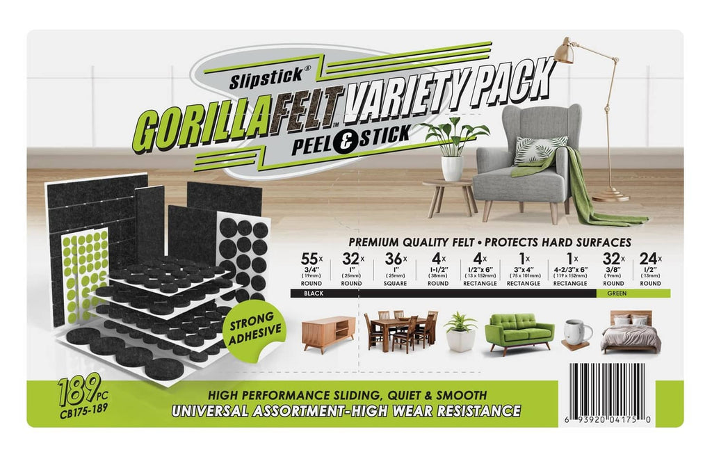 GorillaFelt variety pack peel-and-stick felt furniture pads, black and green assortment