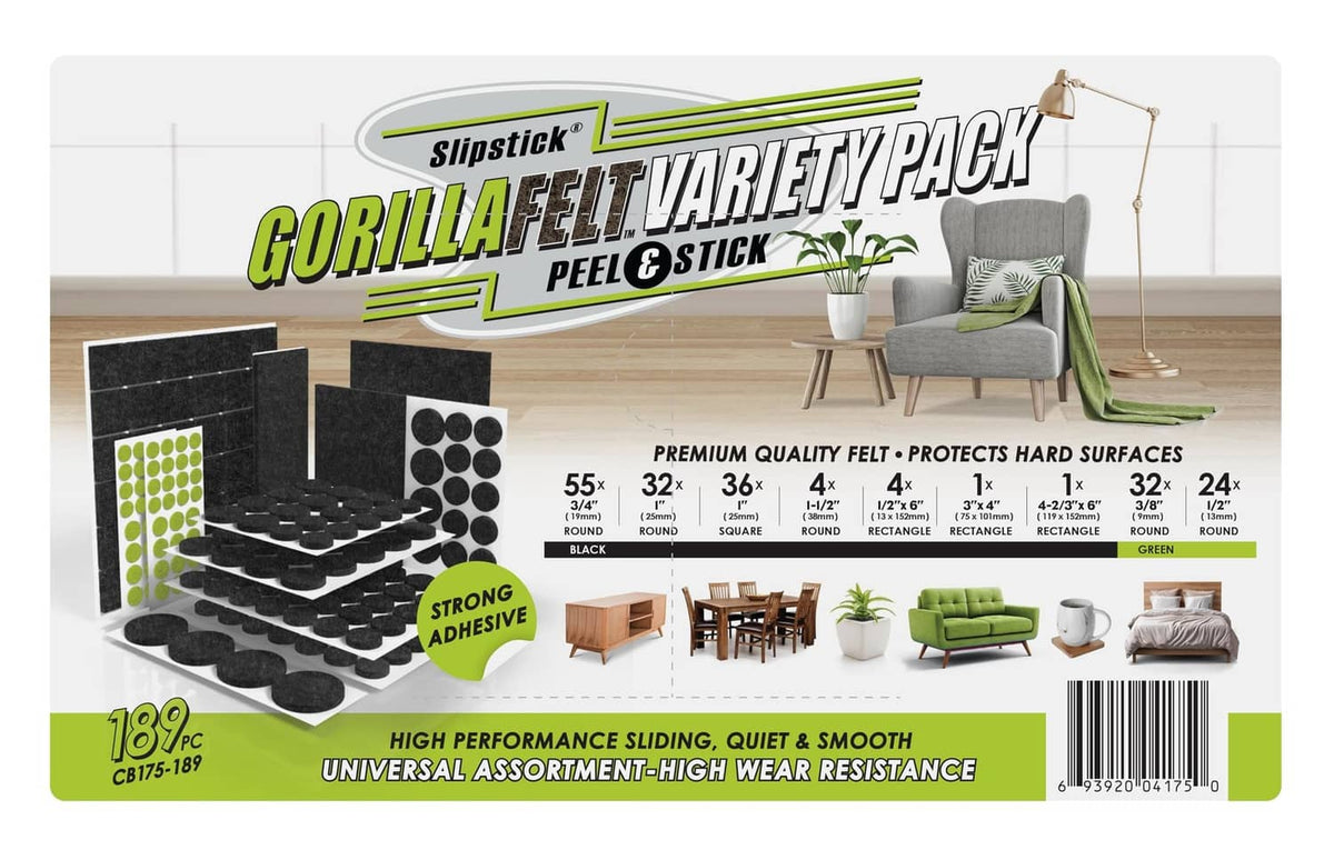 GorillaFelt variety pack peel-and-stick felt furniture pads, black and green assortment