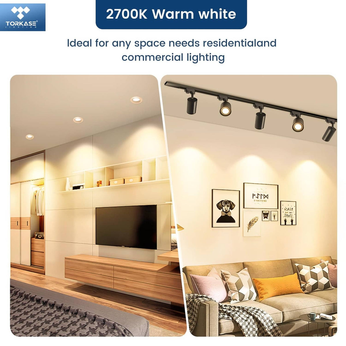Dimmable warm white GU10 LED lights, 2700K glow in a residential living space