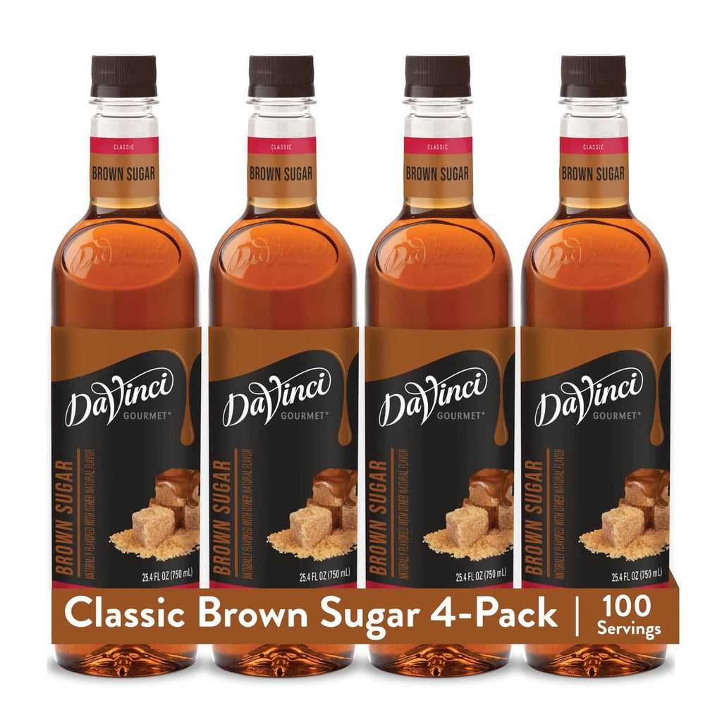 4-pack brown sugar syrup bottles with DaVinci Gourmet labels