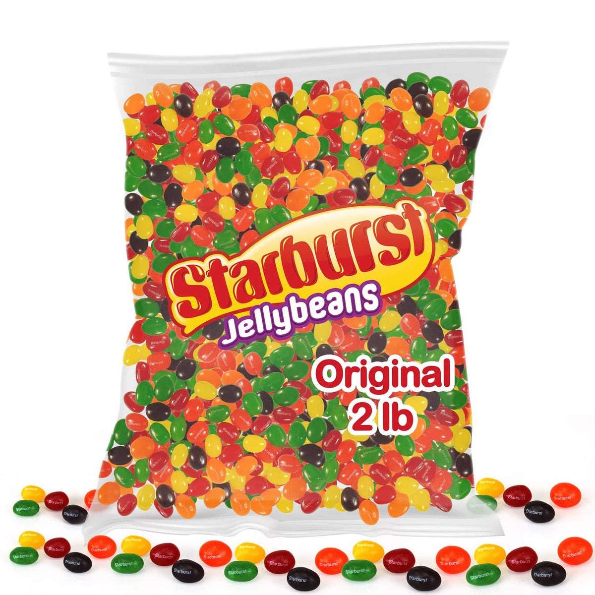 Resealable bag of jelly beans with scattered colorful candies around