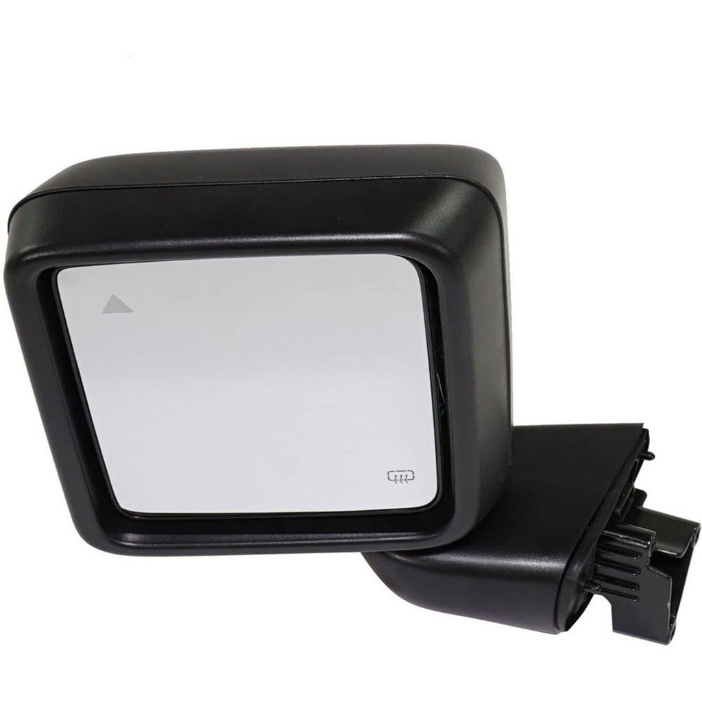 Black blind spot mirror with LED indicator icon on glass, side profile view