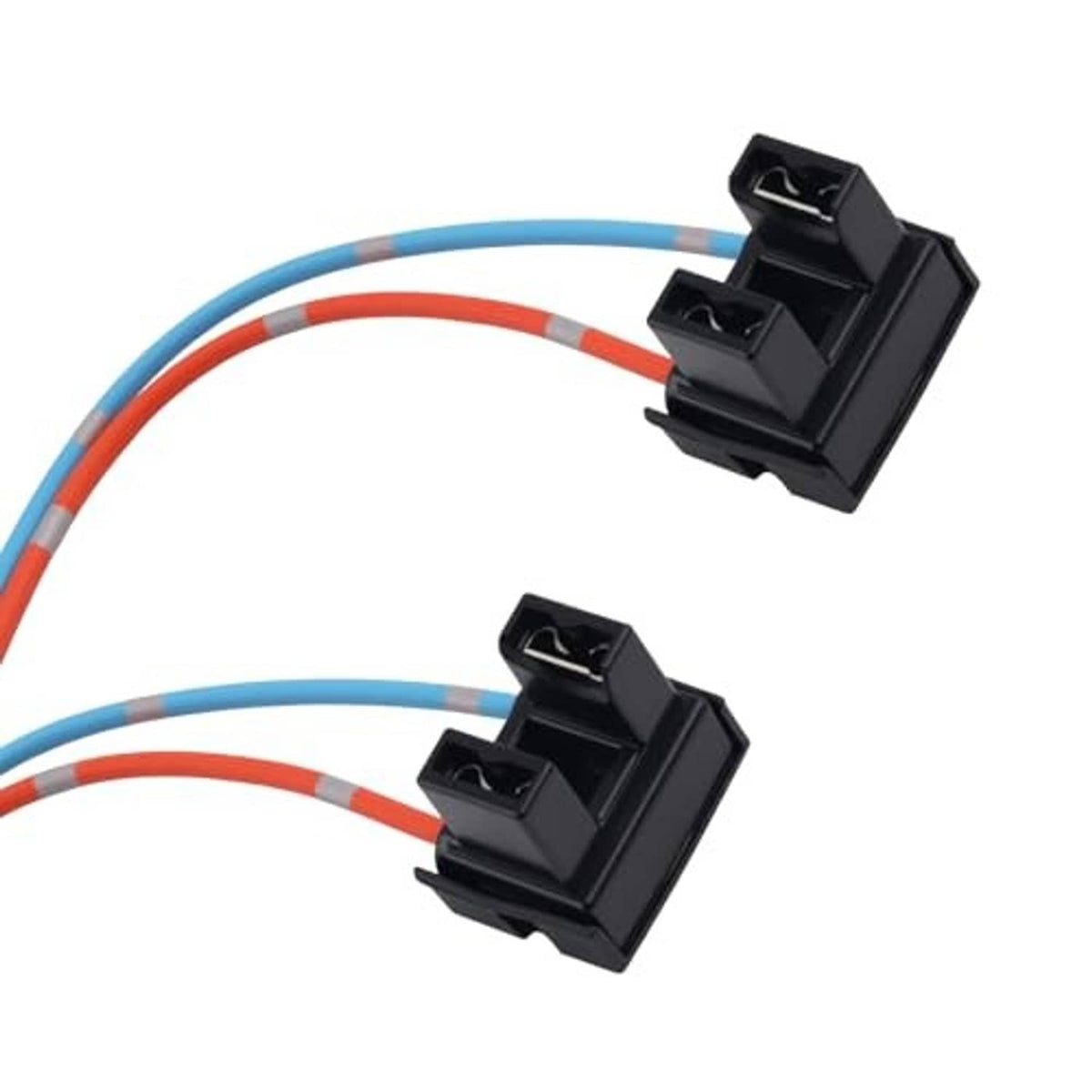 2-piece H7 headlight connector plug set, black sockets with blue and red wire leads