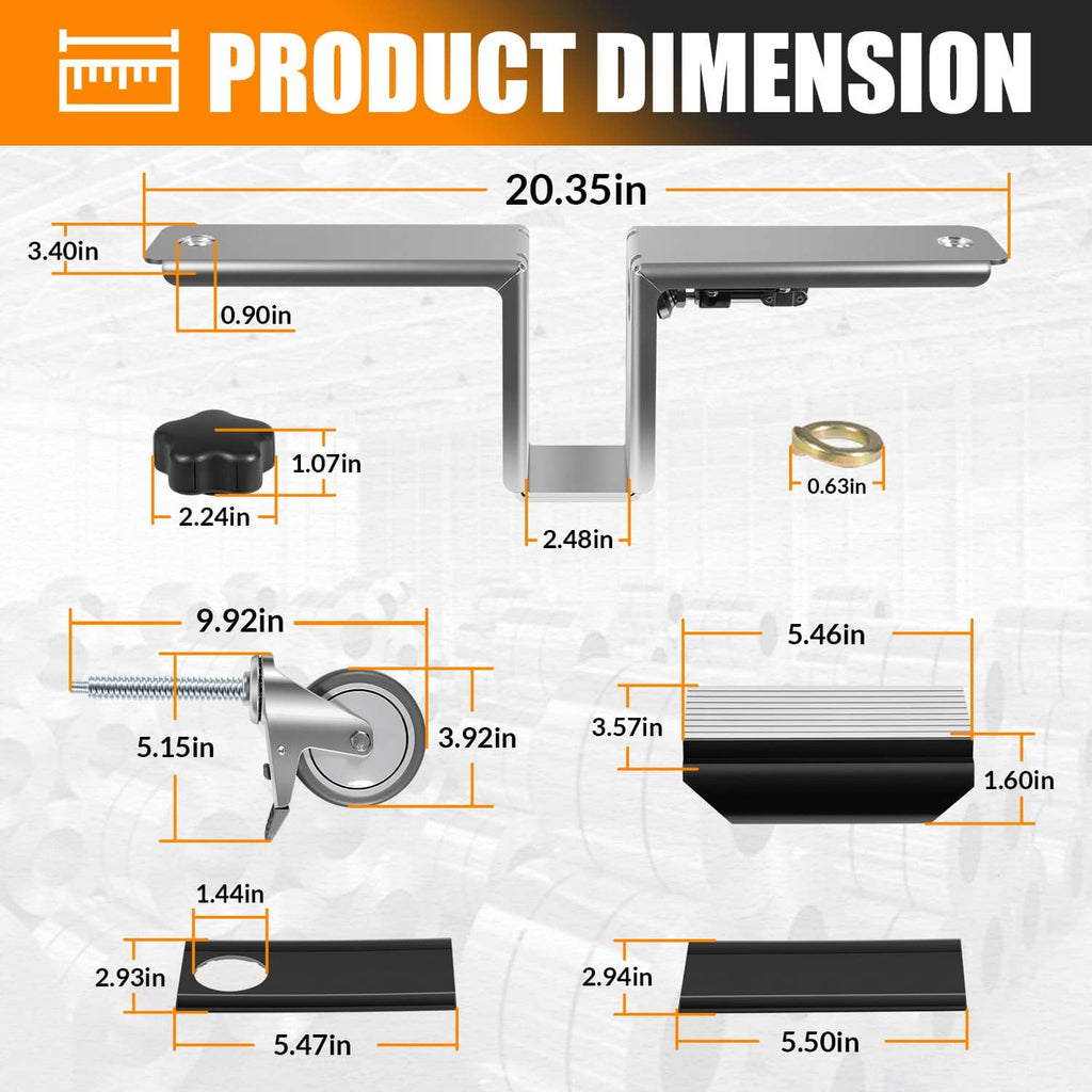 Door installation hardware kit product dimension diagram with steel frame measurements