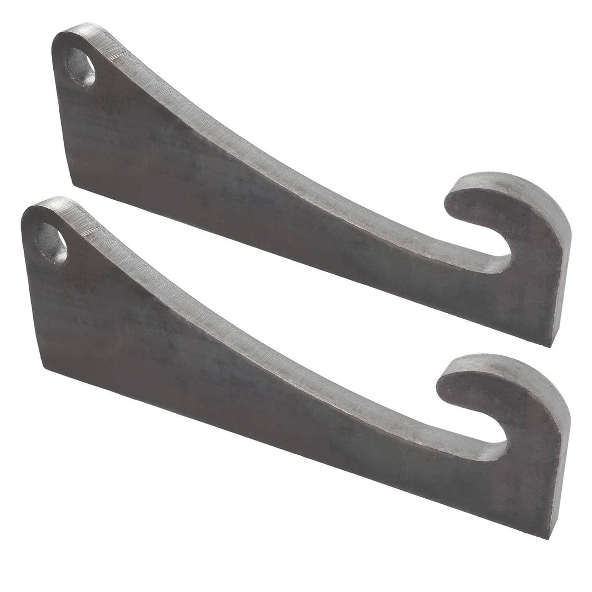 Metal quick-attach bracket pair with oval latch slots and front mounting holes