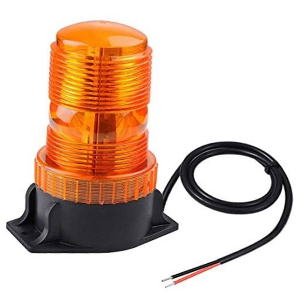 Amber LED strobe light with black magnetic base and attached power wire