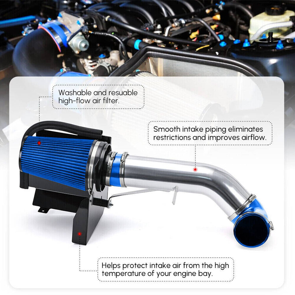 Blue cone filter and smooth aluminum intake pipe for 4-inch cold air intake kit
