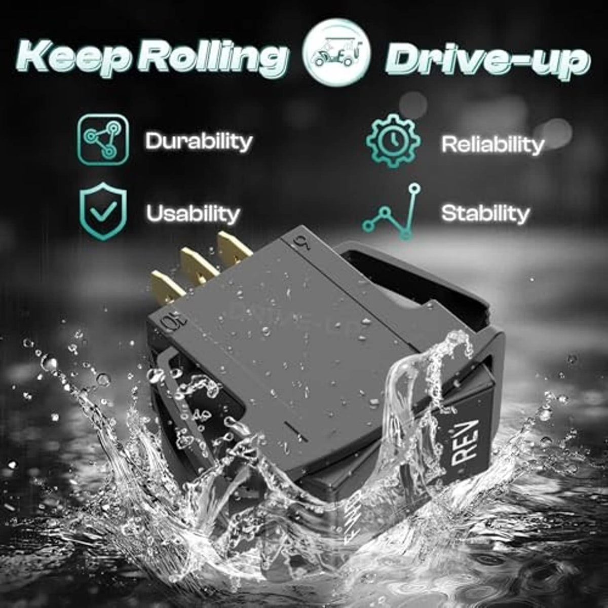 Dark gray forward/reverse rocker switch with FWD and REV buttons