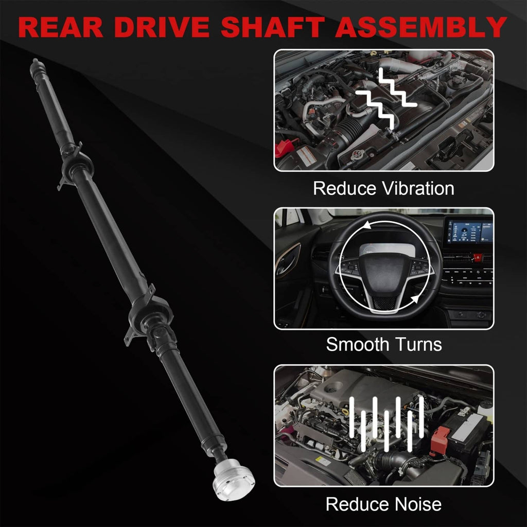Rear drive shaft assembly with black tube, yokes, and metal end caps