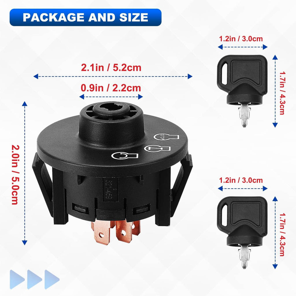 Ignition starter switch with two key profiles and size proportions diagram