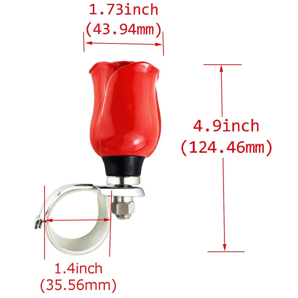 Red rose car spinner knob with chrome clamp and black base