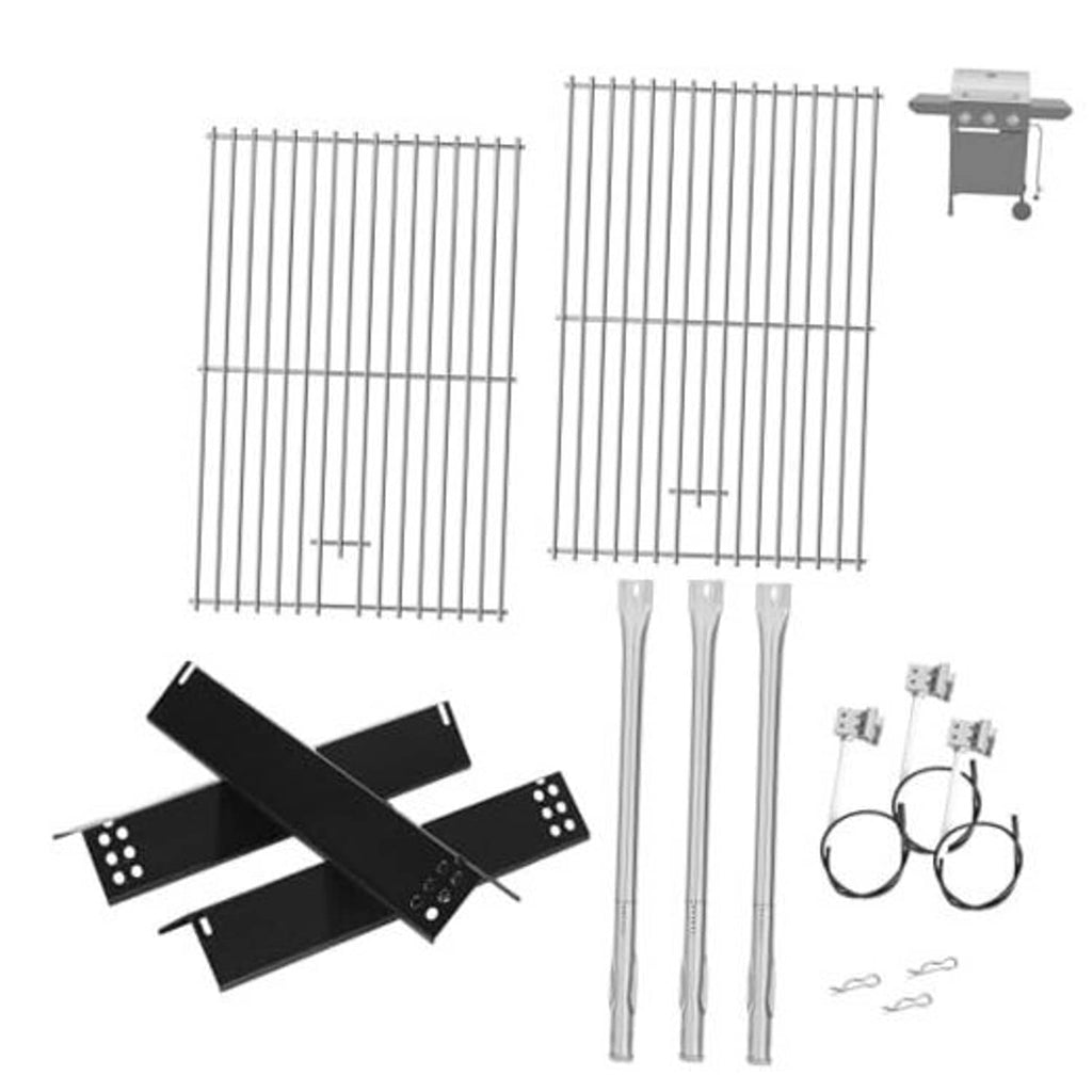 3-burner gas grill replacement parts kit with metal grates, burner tubes, and hardware