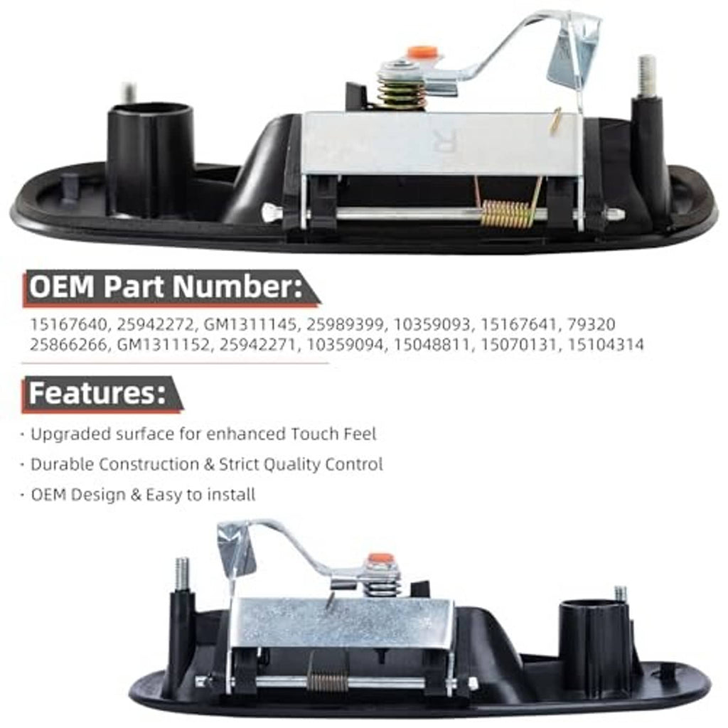 Door handle latch assembly with metal torsion spring and mounting base, black housing