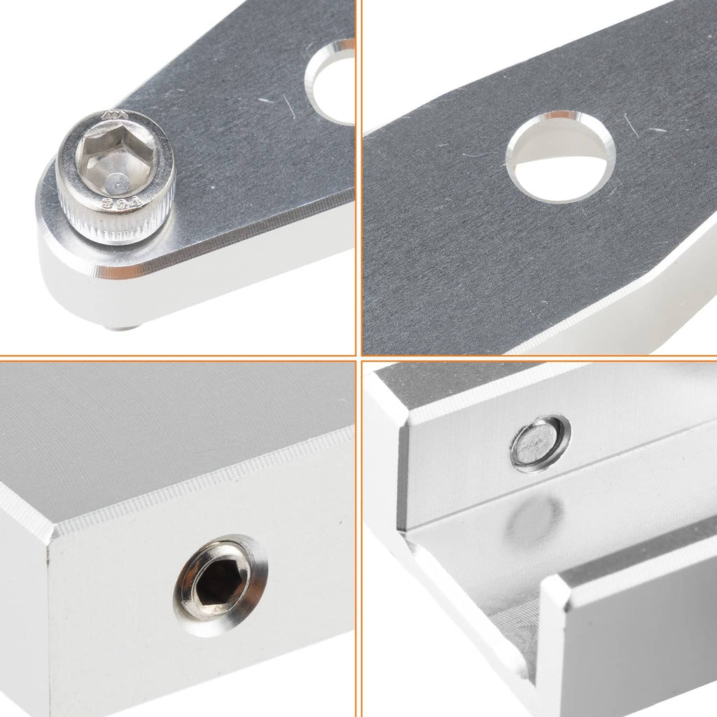 Silver metal mounting bracket with drilled holes and threaded fastener ends