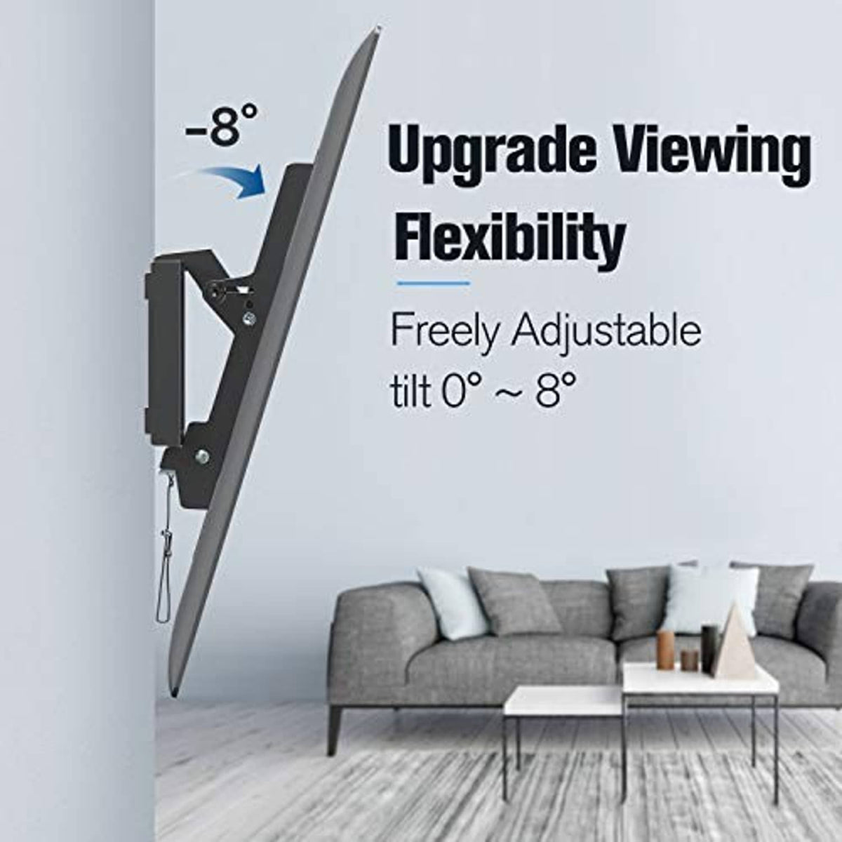 Tilting TV wall mount bracket shown angled for flexible viewing