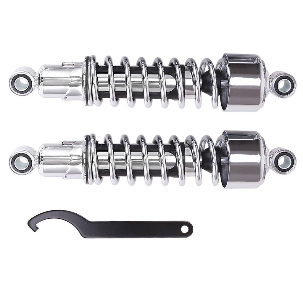 Rear lowering shock absorbers with chrome coils and two mounting brackets, black install tool