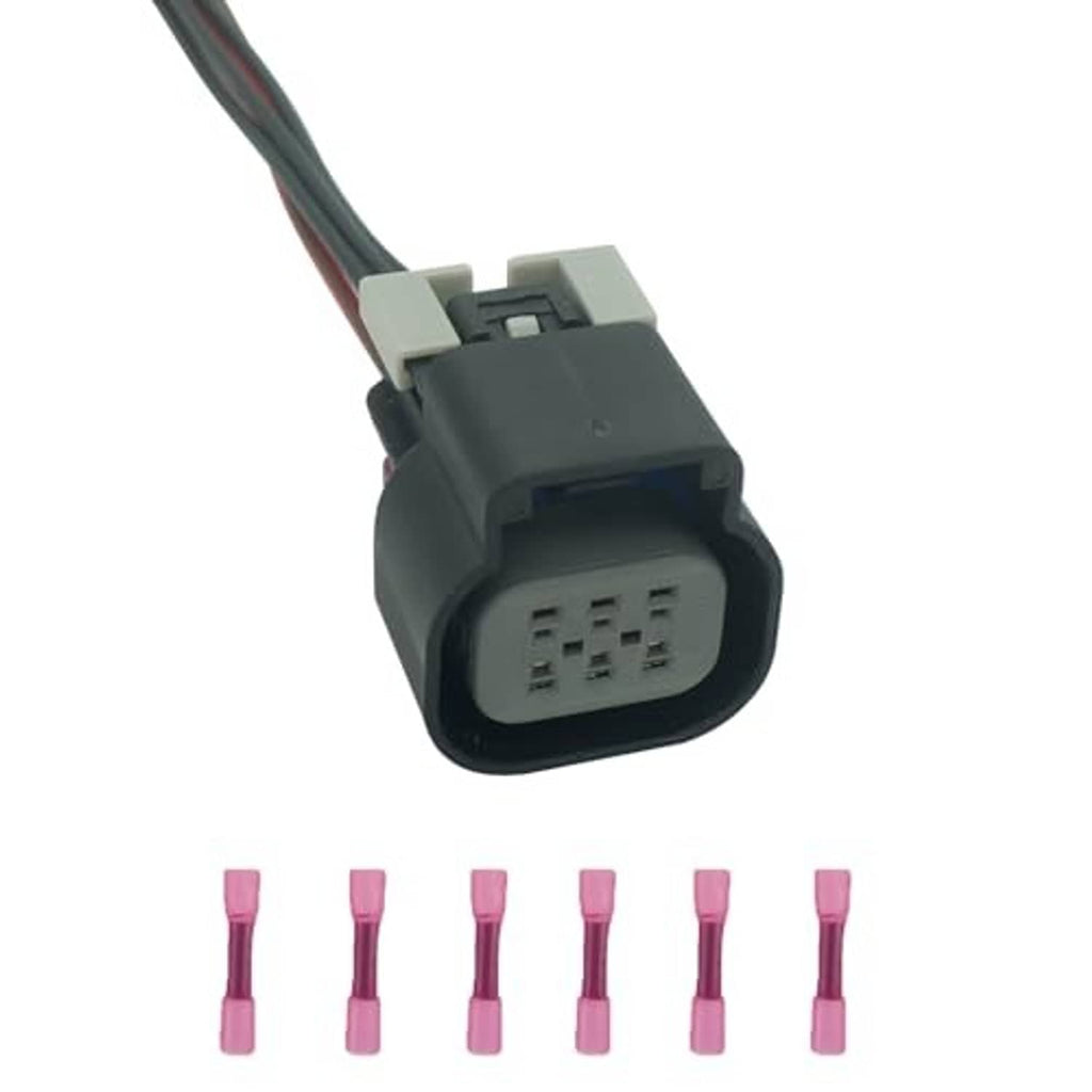 6-pin throttle body connector plug with wiring harness leads and terminal view