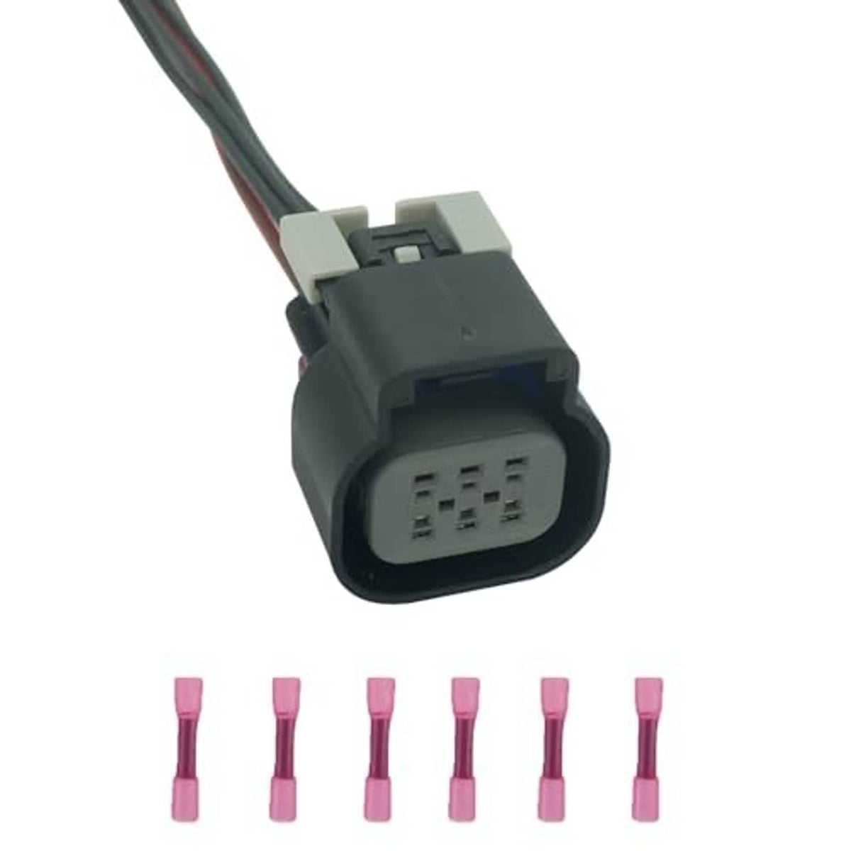 6-pin throttle body connector plug with wiring harness leads and terminal view