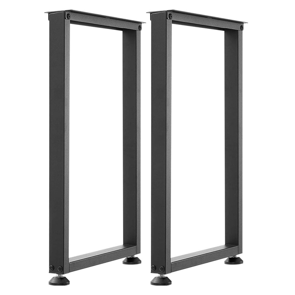 Square steel table legs in black, set of 2, with corner braces and leveling feet