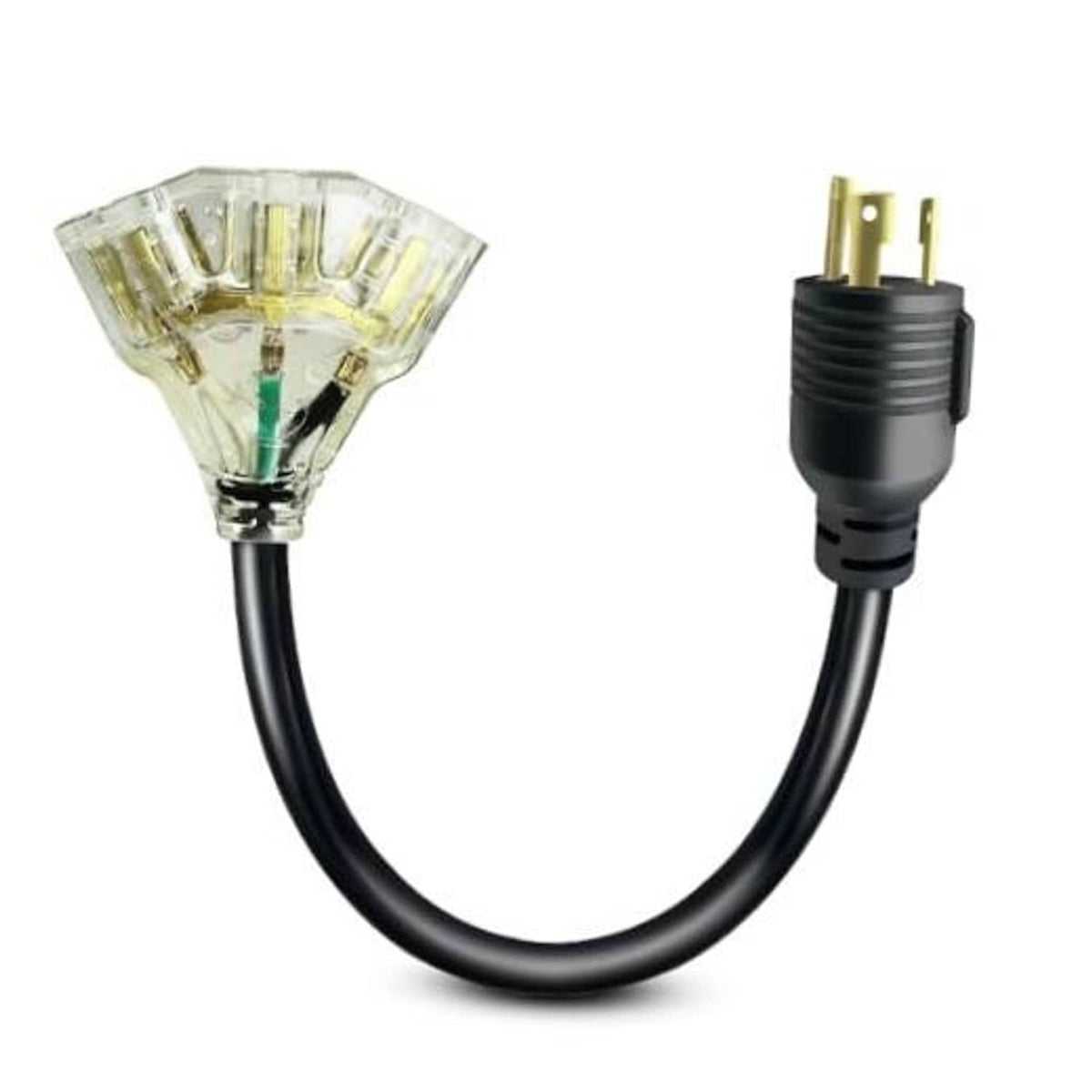 EV AC power adapter cord with clear connector and two-prong plug, black cable