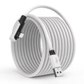 White coiled VR link cable with USB-A and USB-C connectors, 16 ft