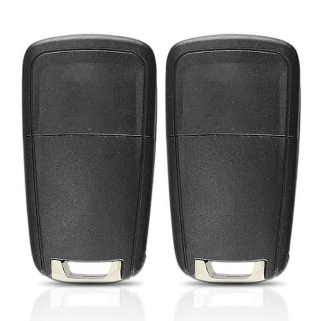 Two black key fob remotes back view with silver battery door