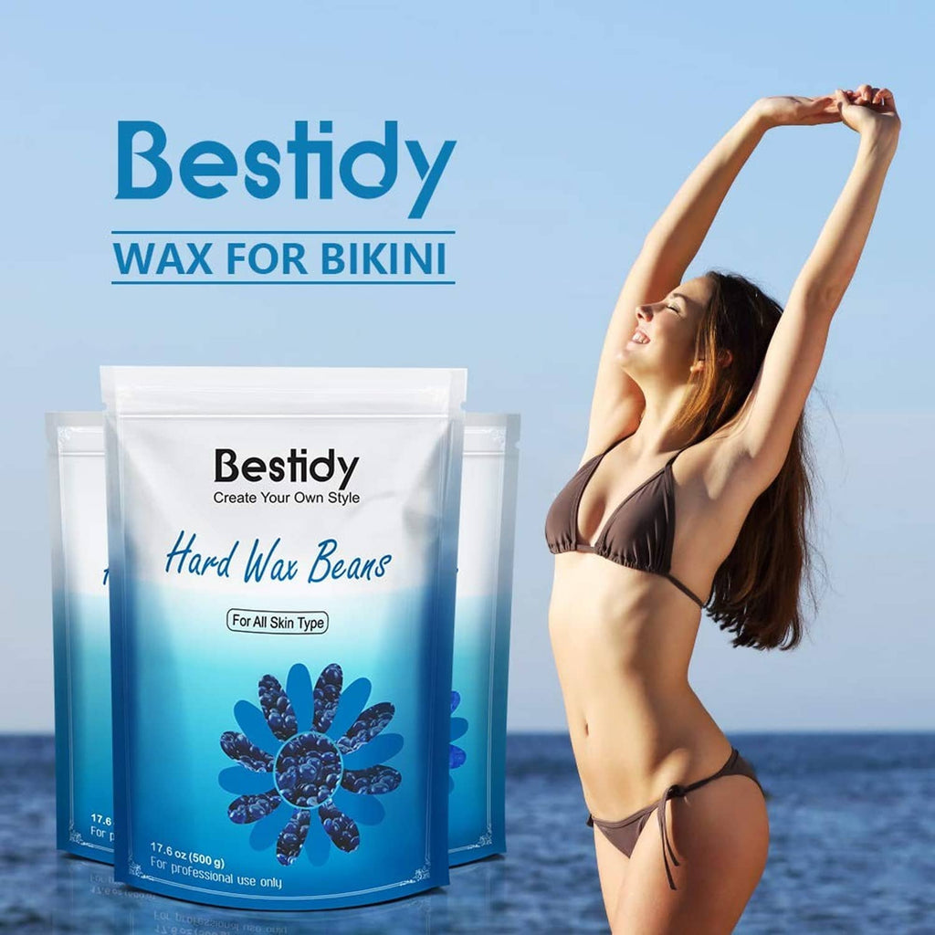Bestidy hard wax beans pouch with bikini area waxing on a model