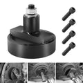 Rear main seal installer tool with round base, center stud, and threaded bolts