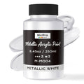 Metallic white acrylic paint bottle with pearl metallic silver paint swirls