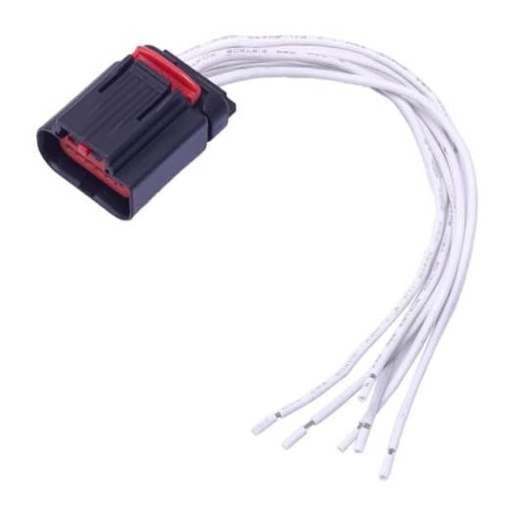 Throttle body electrical connector plug pigtail with 6-way terminals and red latch.