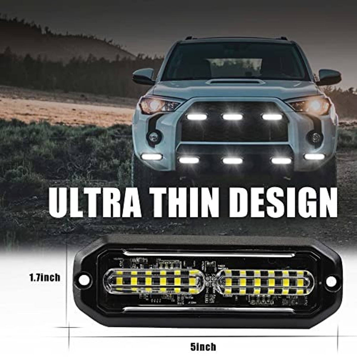 Ultra-slim rectangular LED light module with clear lens, black frame, multiple LEDs