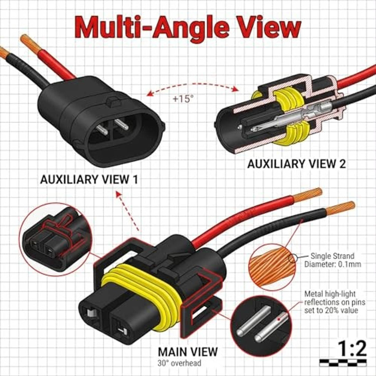 H11 pigtail socket wiring harness showing connector design and yellow locking band