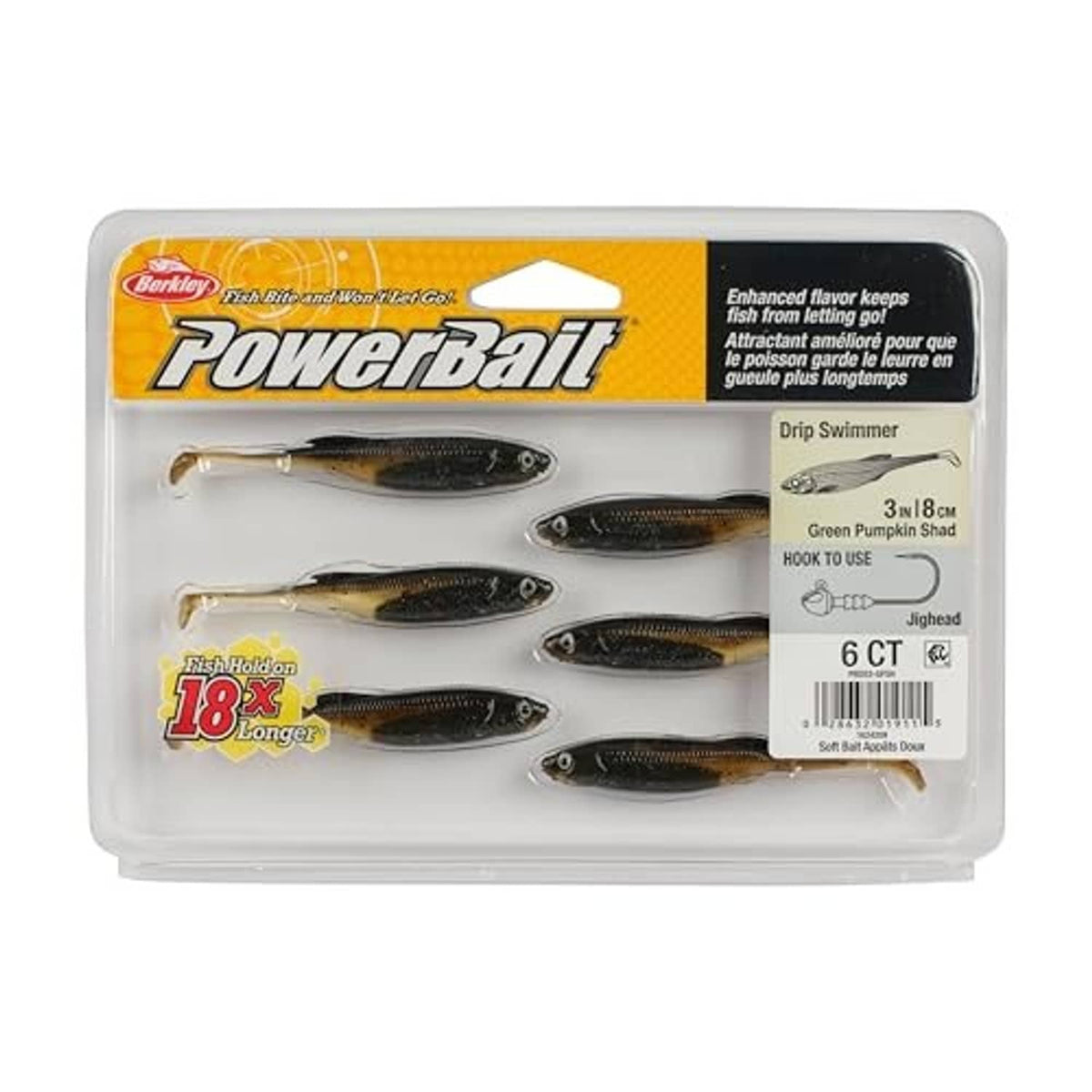 Berkley PowerBait Drip Swimmer soft baits in blister pack, 6 count