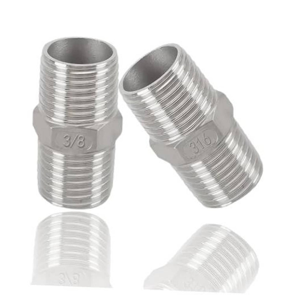 316 stainless steel 3/8 in NPT male-to-male hex nipple adapter