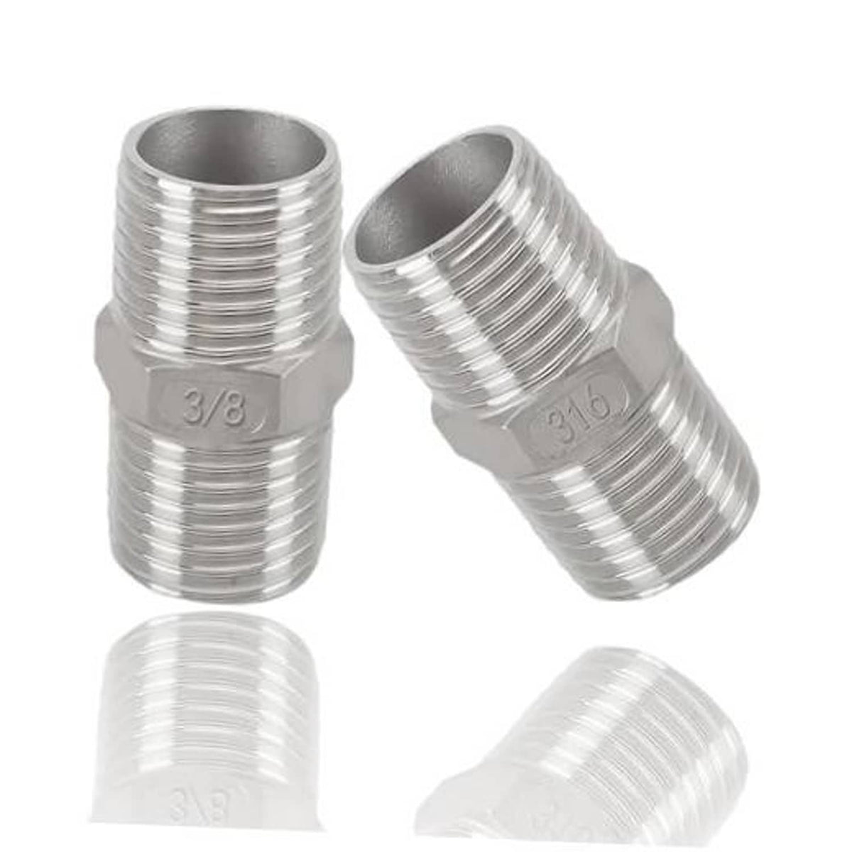 316 stainless steel 3/8 in NPT male-to-male hex nipple adapter