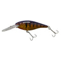 Purple and gold freshwater crankbait lure with glassy body and three treble hooks
