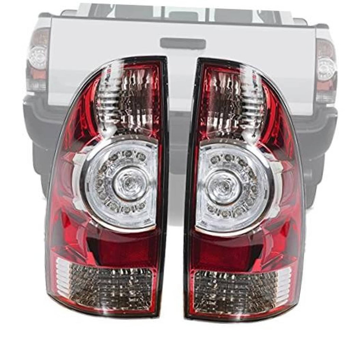 Driver-side tail light assembly, red and clear lenses with chrome reflector