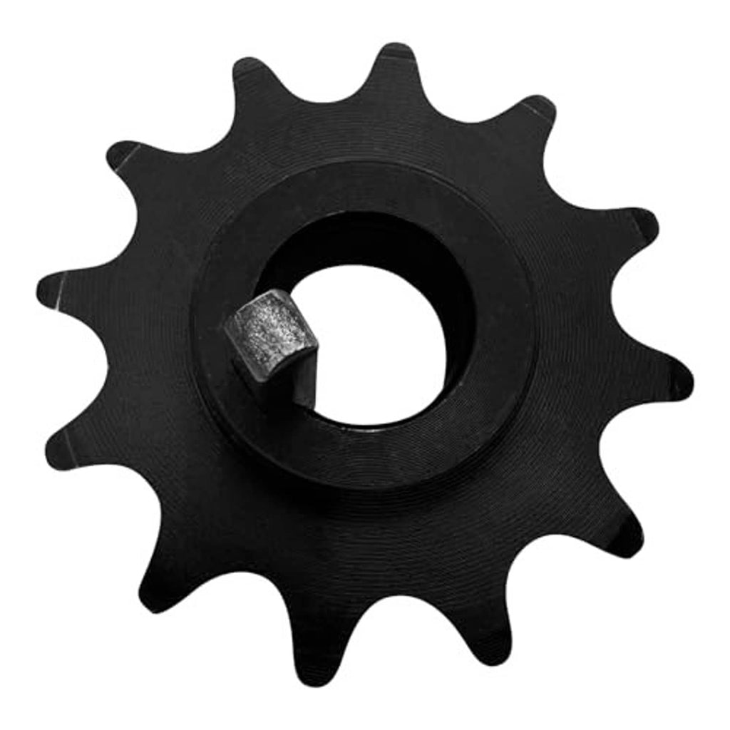 Black 12-tooth sprocket with central bore and square key in keyway