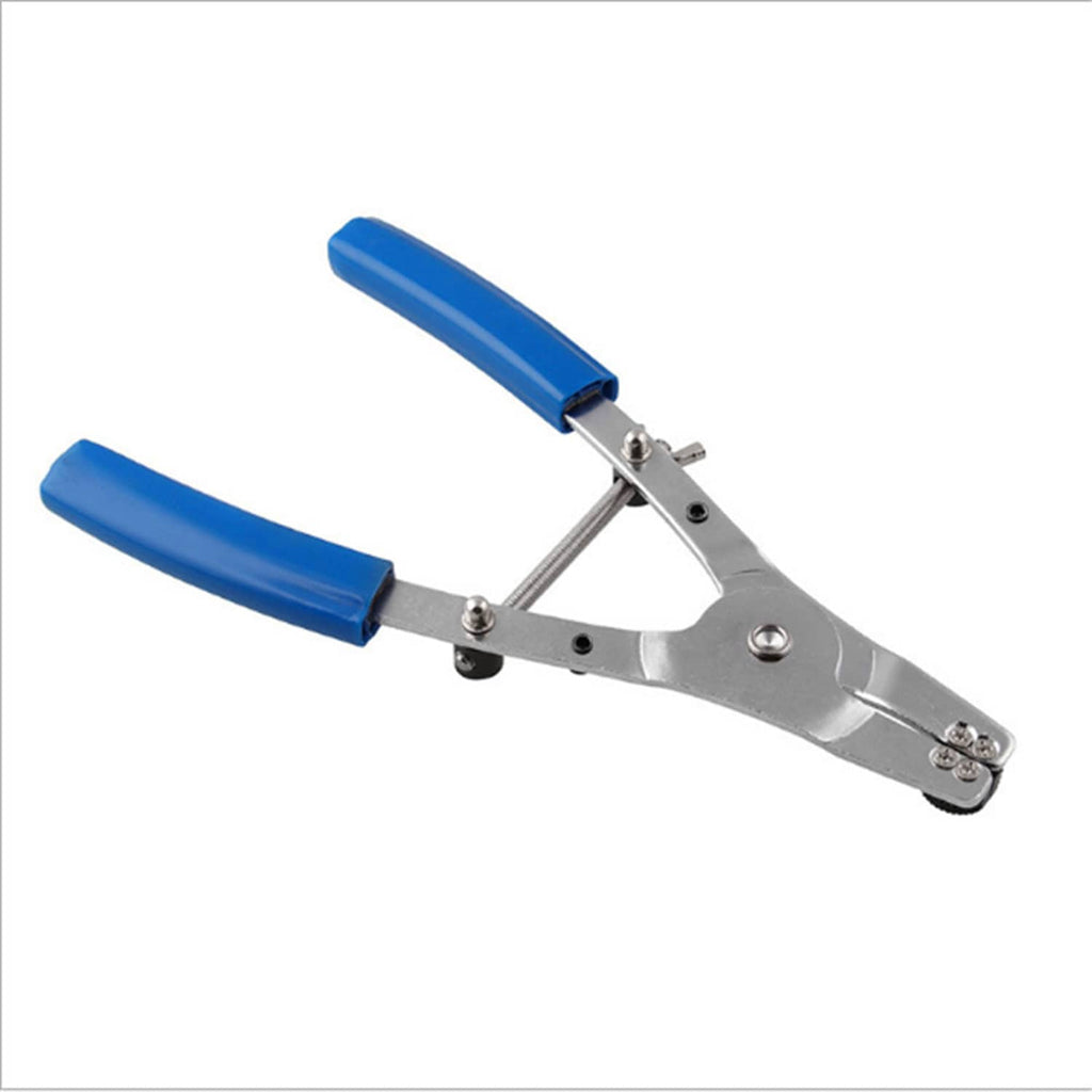 Brake caliper piston removal tool with blue handles and black adjustment knobs