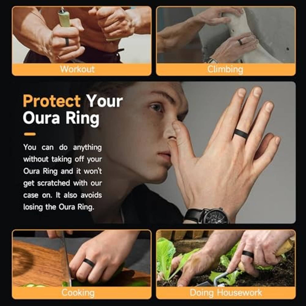 Protective Oura ring cover case for workouts, climbing, cooking, and housework