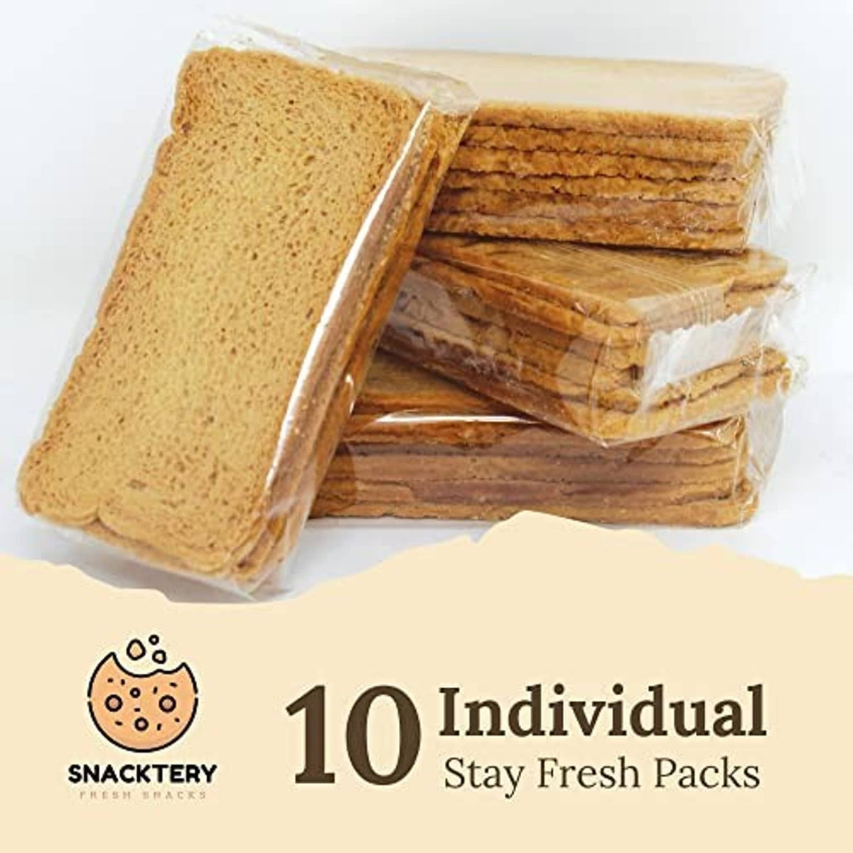 Pack of melba toast crackers, 10 individual stay-fresh packs in clear sleeve