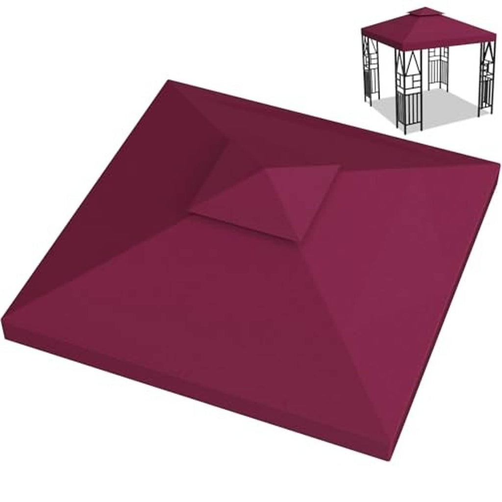 Double-tier gazebo canopy top cover, burgundy fabric panel close-up