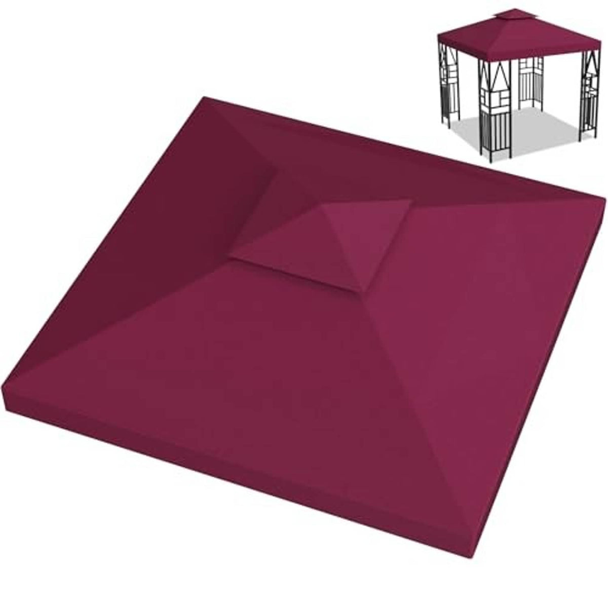 Double-tier gazebo canopy top cover, burgundy fabric panel close-up