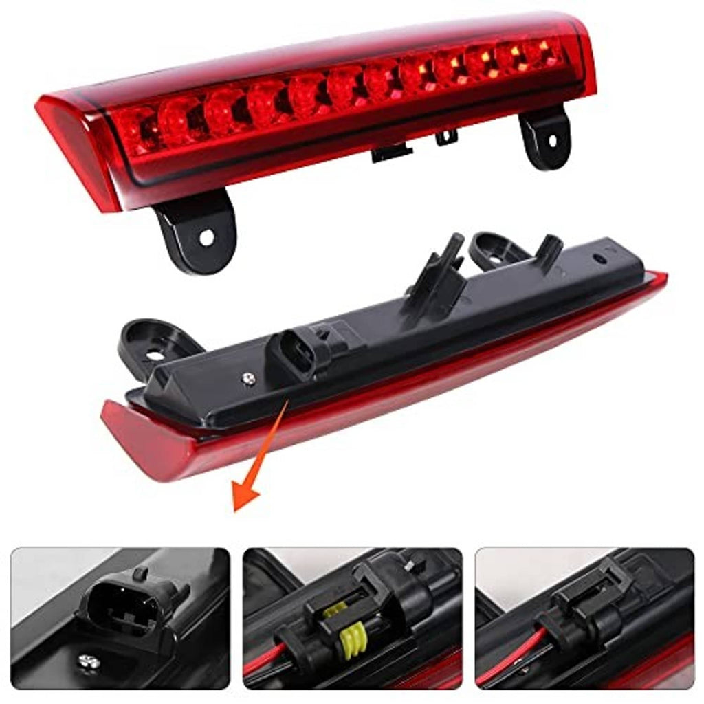 Red LED third brake light bar with mounting base and wiring connectors
