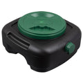 Black oil drain pan with green lid and quart filter top