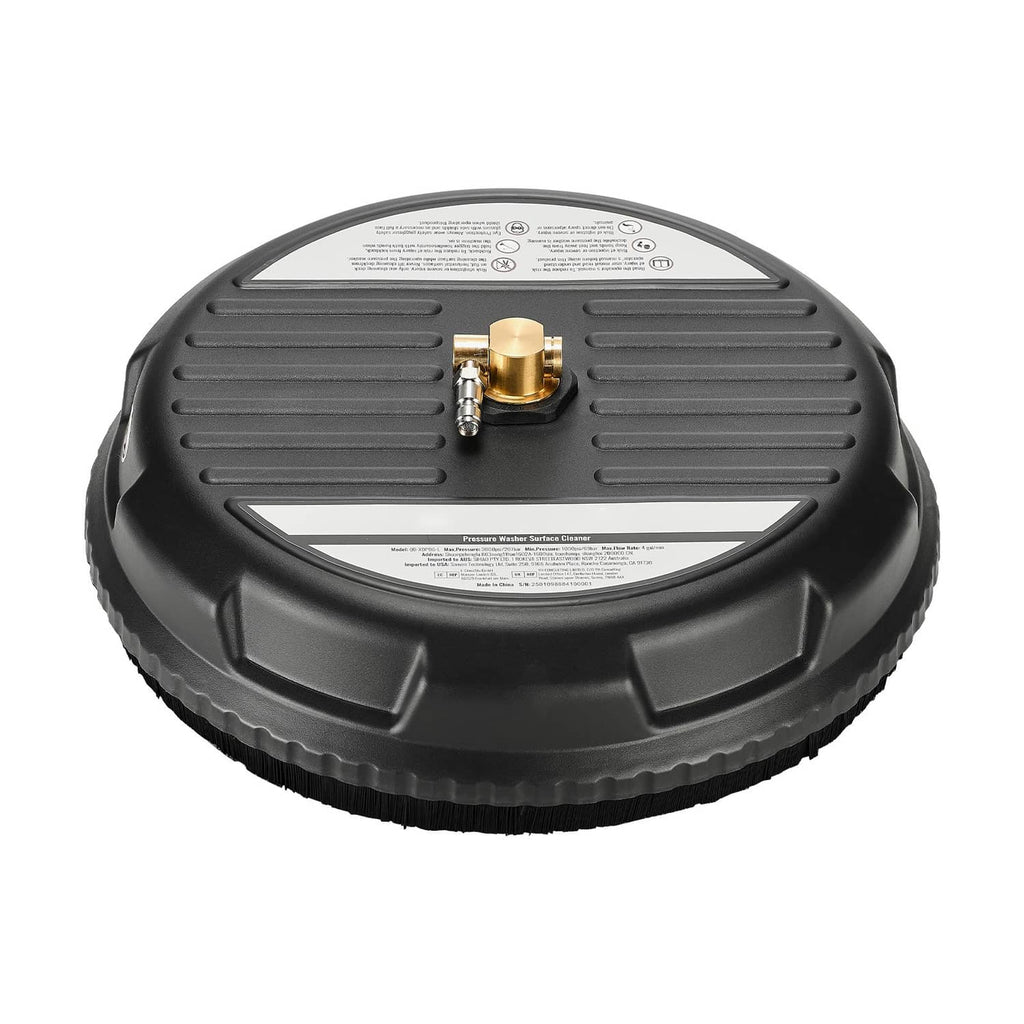 Black 15 in pressure washer surface cleaner with brass inlet fitting and rotating nozzles