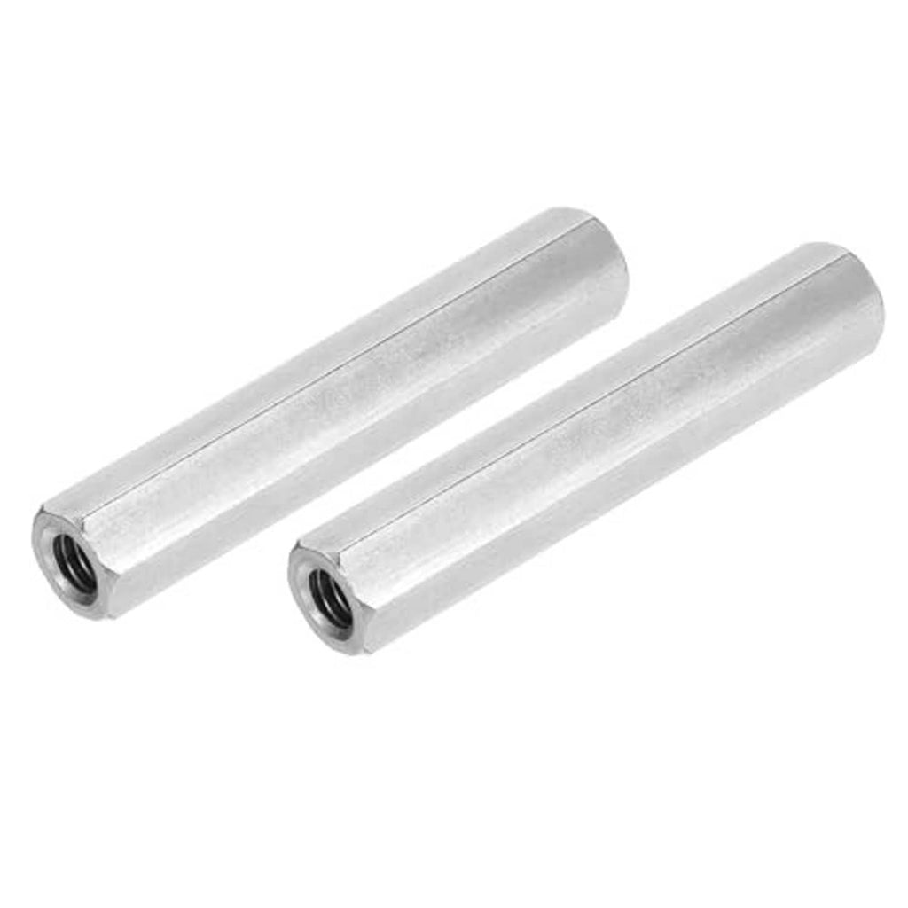 Two 304 stainless coupling nuts, hexagonal sleeves, internal UNC threads