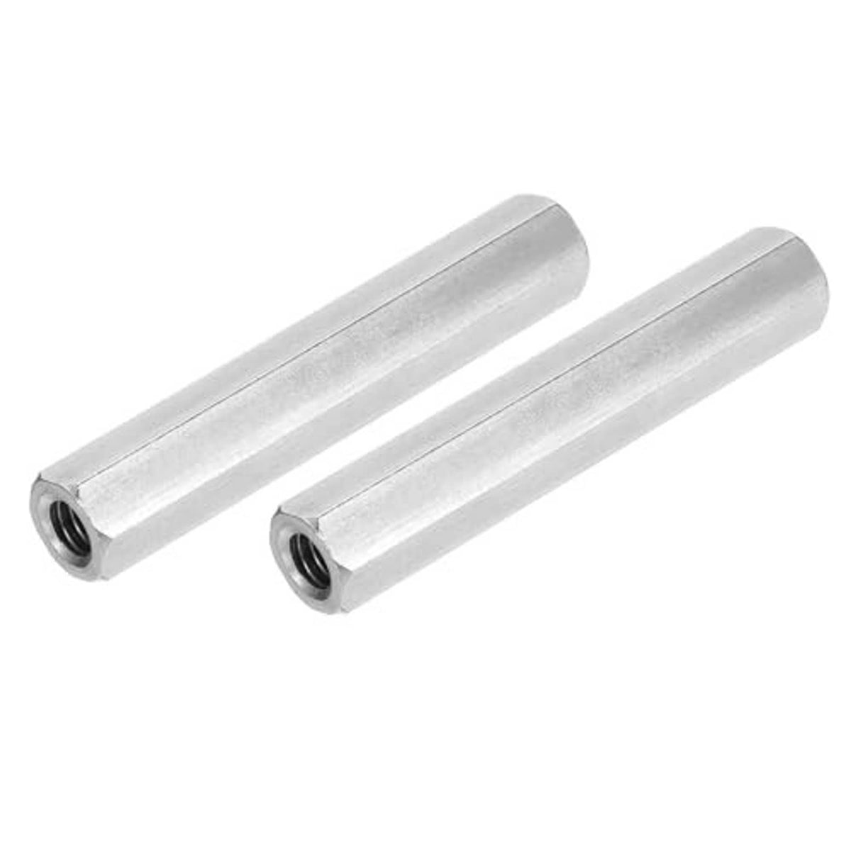 Two 304 stainless coupling nuts, hexagonal sleeves, internal UNC threads