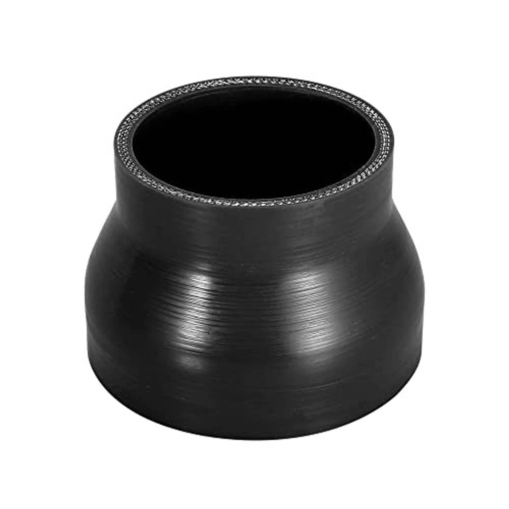 Black straight silicone reducer hose coupler, wide-to-narrow flared ends, ID 76–102mm